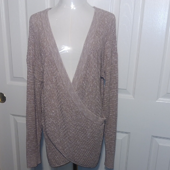 Express V-Neck Wrap Style Sweater in Light Mauve - Picture 3 of 10